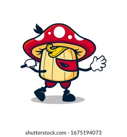 cartoon ninja mushroom use sword in right hand walking