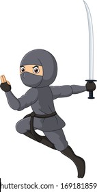 Cartoon ninja on white background