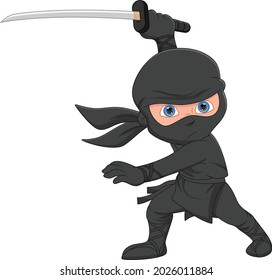 cartoon ninja posing and holding a sword