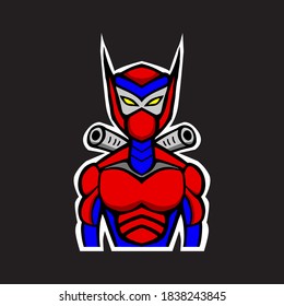 cartoon ninja robot red and blue color for sticker