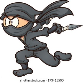 Caricatura de ninja corriendo. Ilustración de imágenes prediseñadas vectoriales con gradientes simples. Todo en una sola capa. 