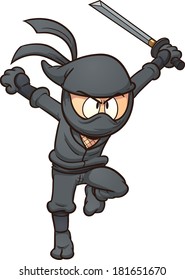 Caricatura ninja corriendo. Ilustración de imagen prediseñada vectorial con gradientes simples. Todo en una sola capa. 