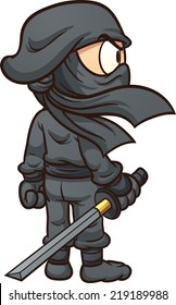 Cartoon ninja seen from behind. Vector clip art illustration with simple gradients. All in a single layer.