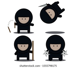 Cartoon ninjas with different weapons