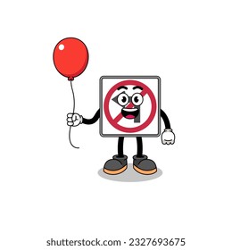 Cartoon of no left turn road sign holding a balloon , character design
