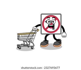 Cartoon of no left turn road sign holding a shopping trolley , character design