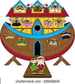 Cartoon Noah and the Ark with Animals