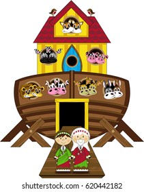Cartoon Noah and Ark with Animals