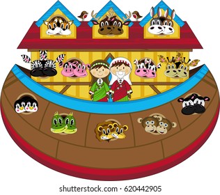 Cartoon Noah and Ark with Animals