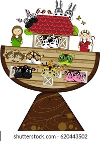 Cartoon Noah and Ark with Animals