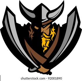 Cartoon Nordic Viking or Barbarian Vector Mascot wearing a horned Helmet