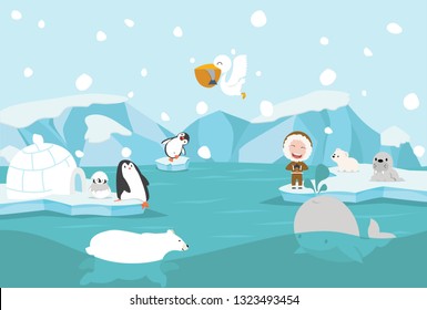 Cartoon North pole Arctic landscape