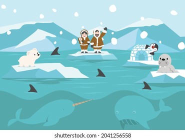 Cartoon North pole Arctic landscape background