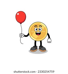 Cartoon of norwegian krone holding a balloon , character design