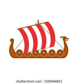 Cartoon Norwegian Ship Travel and Tourism Symbol Norway Concept Element Flat Design Style. Vector illustration of Scandinavia Sign