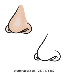 cartoon nose isolated on white background. simple design. drawing with line art. vector illustration