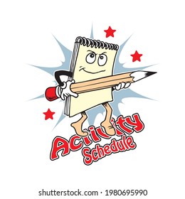 cartoon note book carrying a pencil - illustration vector