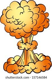 Cartoon nuclear explosion. Isolated on white