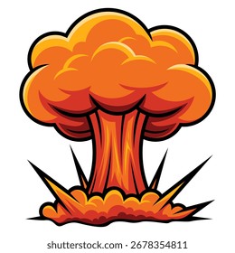 Cartoon nuclear explosion vector illustration, atomic bomb blast with fire and smoke cloud, isolated on white background, flat EPS design