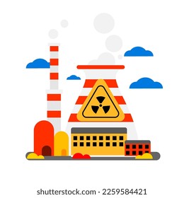 Cartoon of nuclear power plant on isolated background.