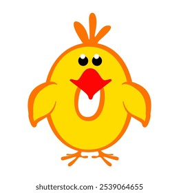 Caricatura número 0 como pollo amarillo, figura cero. Caricatura de número con un concepto animal. Caligrafía, letras, tipografía para sus tarjetas de Educación o juego