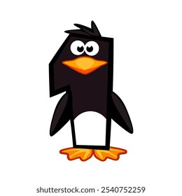 Cartoon number 1 like penguin, figure One. Cartoon of number with a animal concept. Calligraphy, lettering, typography for your Education cards or game