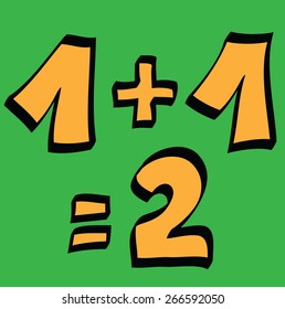 cartoon number 1 plus 1, vector icon