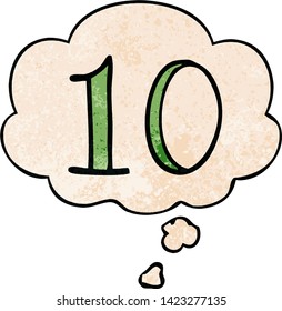 cartoon number 10 with thought bubble in grunge texture style