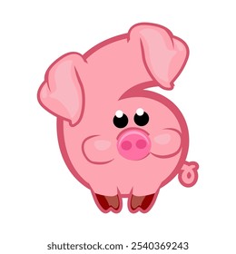 Cartoon number 6 like pink pig, figure Six. Cartoon of number with a animal concept. Calligraphy, lettering, typography for your Education cards or game