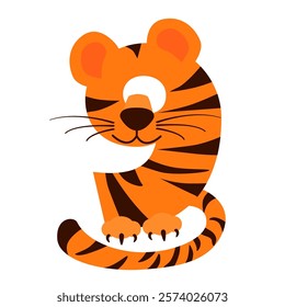 Cartoon number 9 like Tiger, figure Nine. Cartoon of number with a animal concept. Calligraphy, lettering, typography for your Education cards, greeting card or game