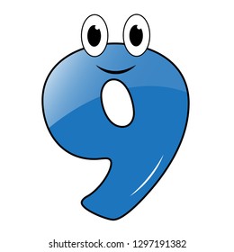 cartoon number. Illustration of colorful number 9