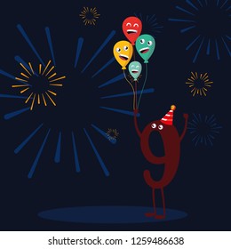 cartoon number nine design