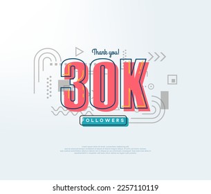 Cartoon number thank you 30K followers, soft red color.