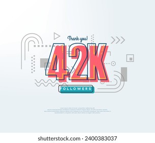 Cartoon number thank you 42k followers, soft red color.