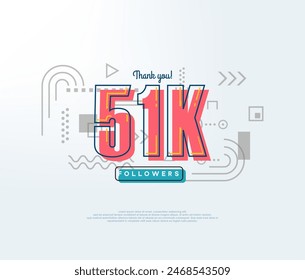 Cartoon number thank you 51k followers, soft red color.