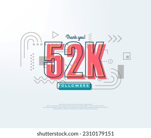 Cartoon number thank you 52k followers, soft red color.