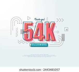 Cartoon number thank you 54k followers, soft red color.