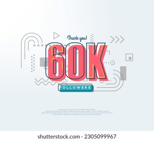 Cartoon number thank you 60k followers, soft red color.