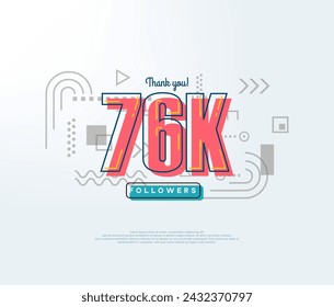 Cartoon number thank you 76k followers, soft red color.