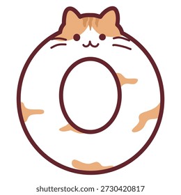 Cartoon number zero in orange tabby cat pattern with cat head shape