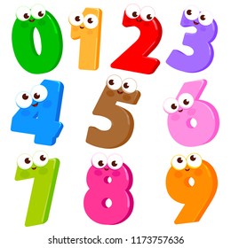 Cartoon numbers collection. Vector illustration set.