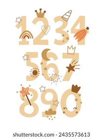 cartoon numbers. colorful vector illustration, flat style. Baby design for cards, print, posters, logo, cover