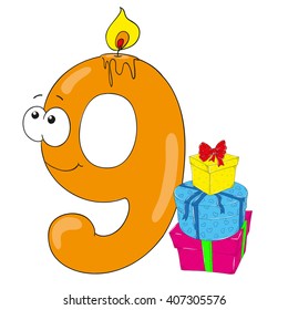 Cartoon numbers with gifts. Character vector.