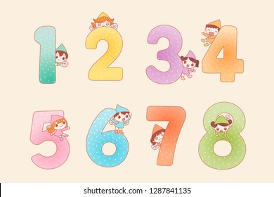 Cartoon numbers for kids with little elf