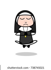 Cartoon Nun Doing Yoga Vector Illustration