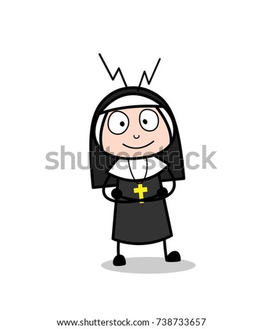 Cartoon Nun Happy Smiling Face Expression Vector