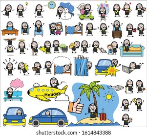 Cartoon Nun Lady Character - Set of Concepts Vector illustrations