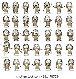 Cartoon Nun Lady Characters Poses - Set of Various Vector illustrations