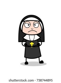Cartoon Nun Pouting Face Vector