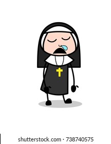 Cartoon Nun Sleepy Face Vector Illustration